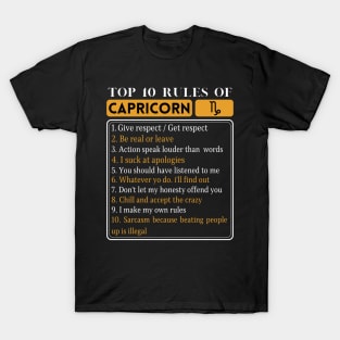 Top 10 Rules Of Capricorn, Capricorn Facts Traits T-Shirt